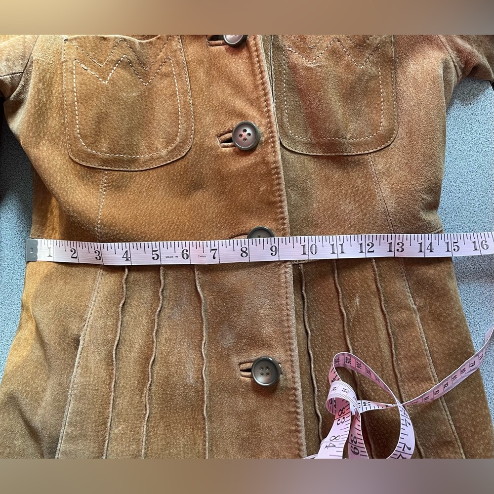 Vintage Victoria 70s Long Suede Tan Button Down Jacket - Picture 11 of 15